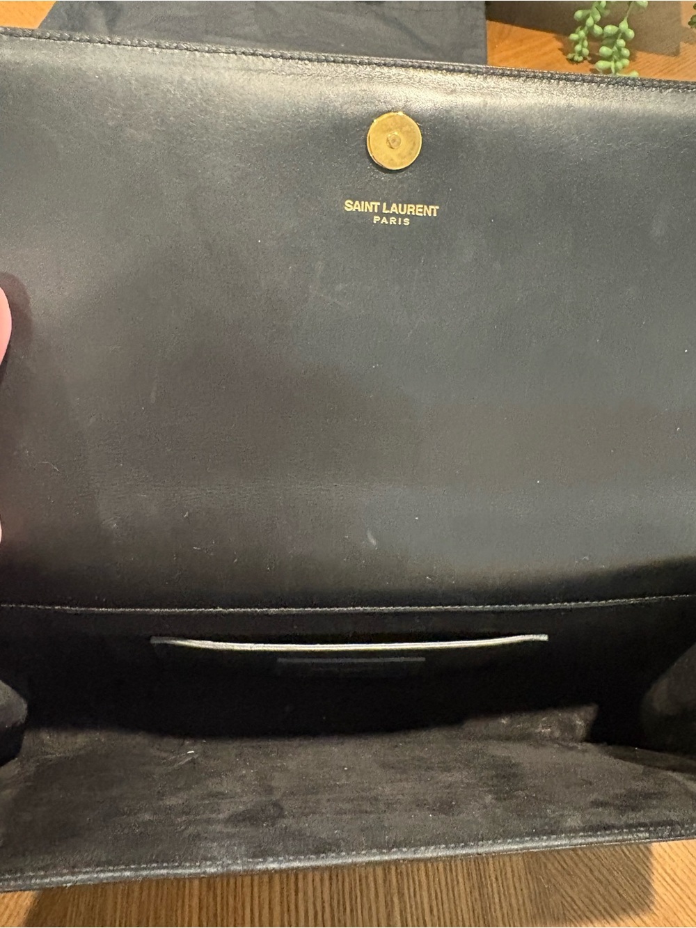 Authentic YSL Saint Laurent Black Calfskin Leather Logo Clutch - Picture 2 of 5